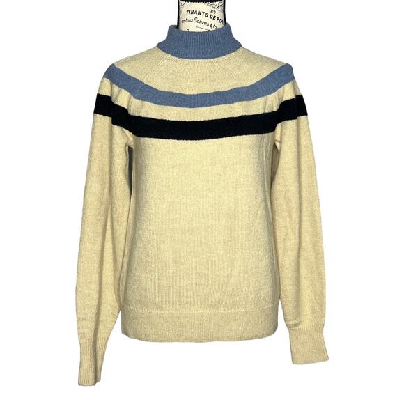 Les Serein SMALL Striped Chest Ribbed Detail High Neck Raglan Sleeve Sweater - Picture 1 of 11